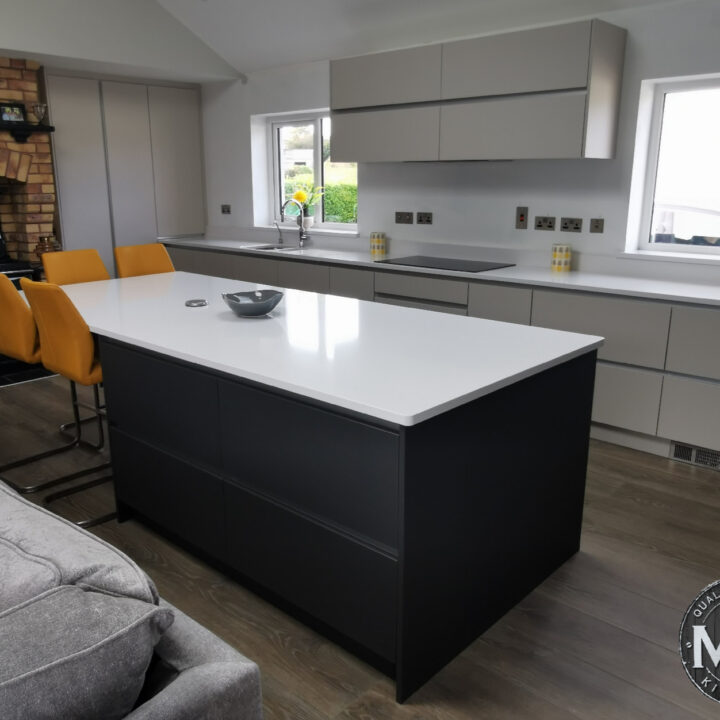 A contemporary kitchen and island in Athlone